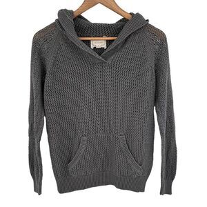 Shirt 469 gray open weave linen blend hooded sweater size small